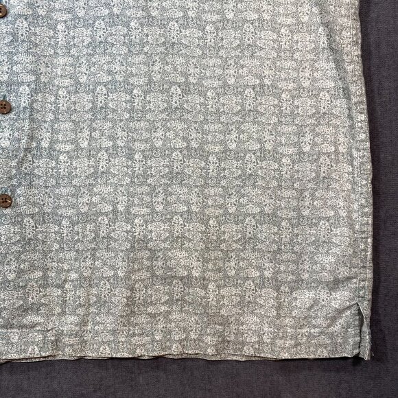 L.L. Bean Mens XL Short-Sleeve Button-Up Shirt Green Floral Print 100% Cotton - Picture 6 of 11